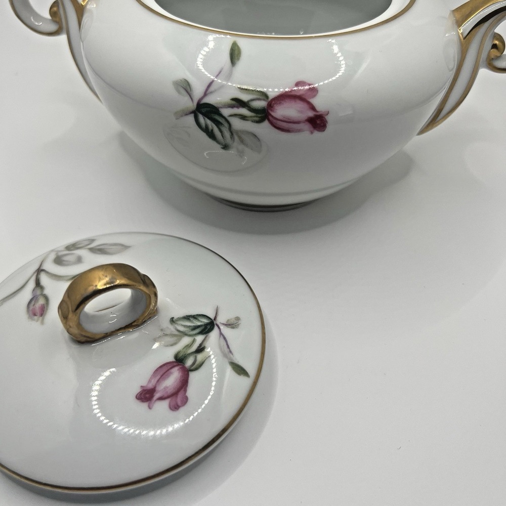 Wentworth China Cameo Rose Creamer and Covered Sugar Bowl Eterna Shape Gold Trim - Picture 8 of 16